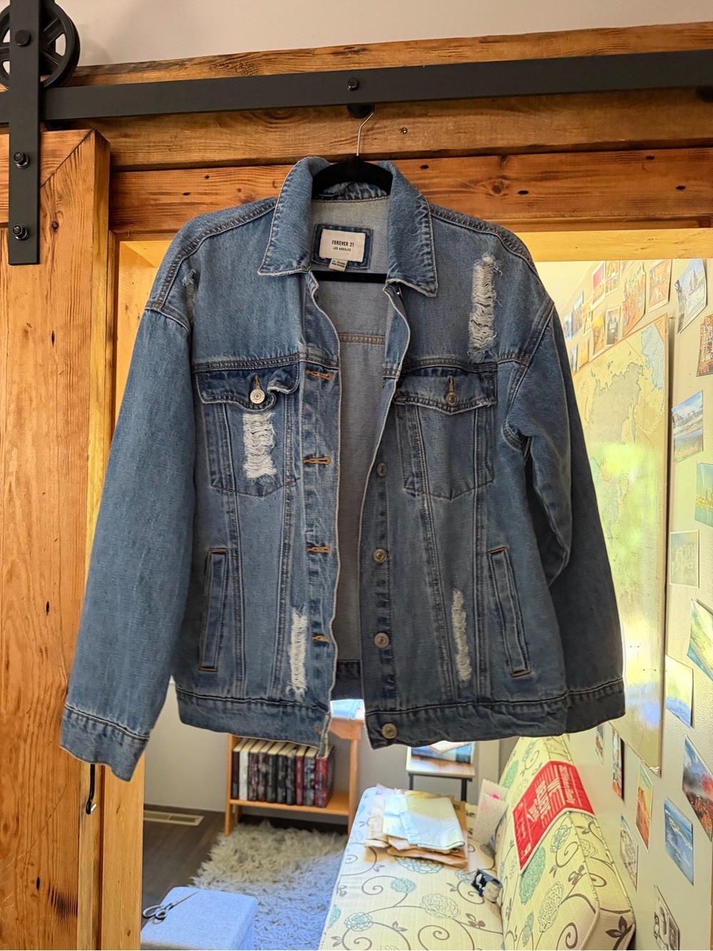 Forever 21 Light Blue Distressed Denim Jacket